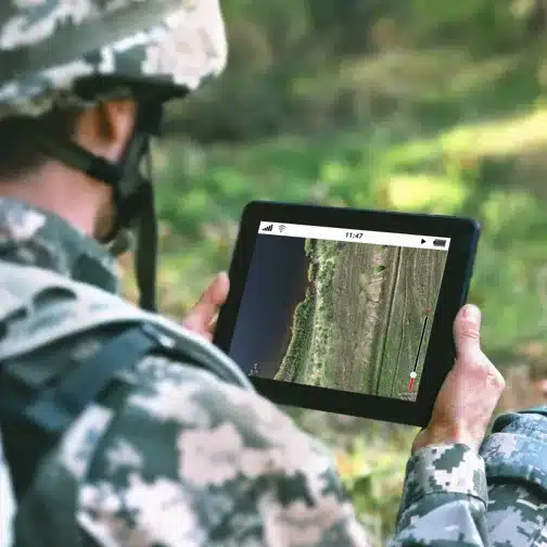 Military soldier using tablet